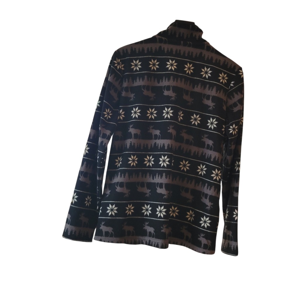 Duluth Trading Womens Fleece Medium Snap Neck Pullover Moose Fair Isle Black - Picture 4 of 15